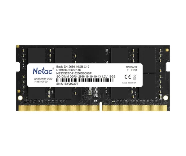 Netac Basic 16GB DDR4, 2666MHz (PC4-21300), CL19, Laptop Memory