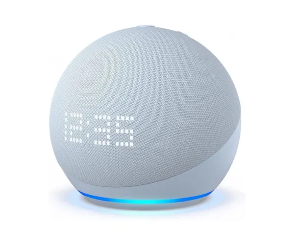 Amazon Echo Dot (5th Gen) with clock  Compact smart speaker with Alexa and enhanced LED display for at-a-glance clock, timers, weather, and more