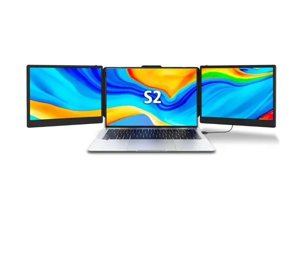 V2COM S2 14’’ Triple Laptop Screen Extender, 1080P FHD Portable Dual Monitor for Laptop USB C HDMI, Plug-play Monitor Extender for Mac/Windows, Fit 13”-17.3” Laptops