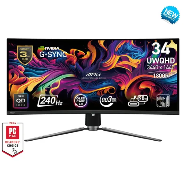 MSI MPG 341CQPX 34″ QD-OLED Curved Gaming Monitor – 3440×1440,