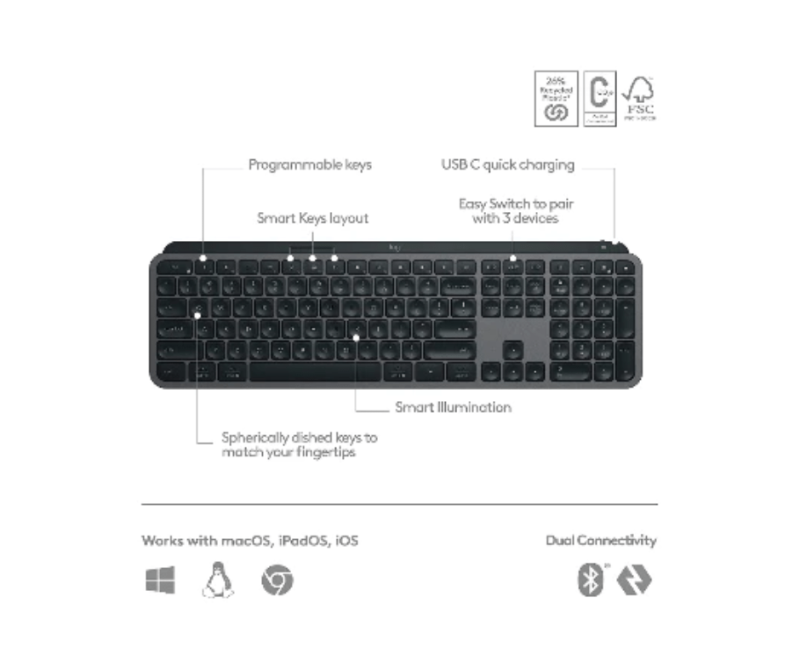 Logitech MX Keys for Mac Advanced Wireless Illuminated Keyboard