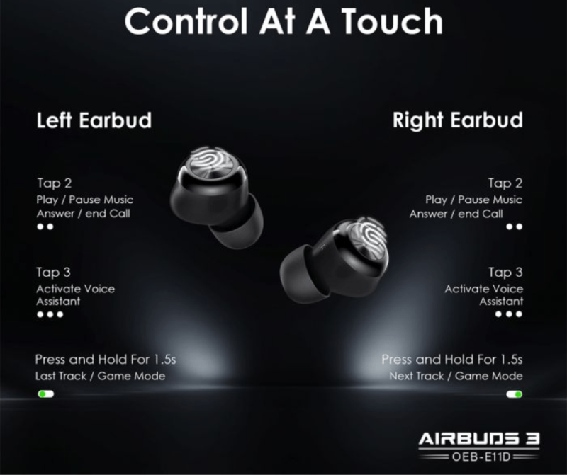 Oraimo AirBuds 3 Powerful Bass True Wireless Earbuds