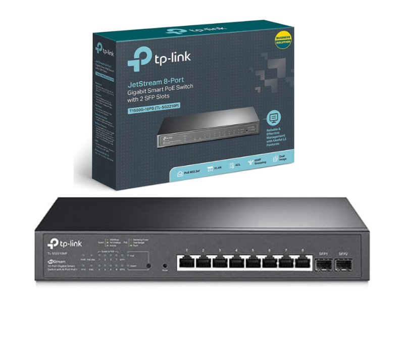 TP-Link TL-SG2210MP JetStream 10-Port Gigabit Smart Switch with 8 PoE+ Ports & 2 Gigabit SFP Slots